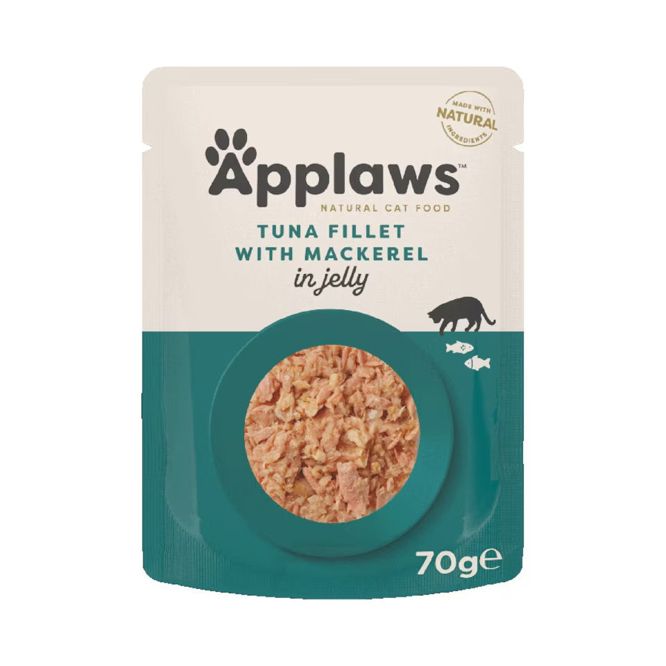 Applaws Tuna Fillet with Mackerel in Jelly храна за котки Риба Тон и Скумрия в желе 70г пауч