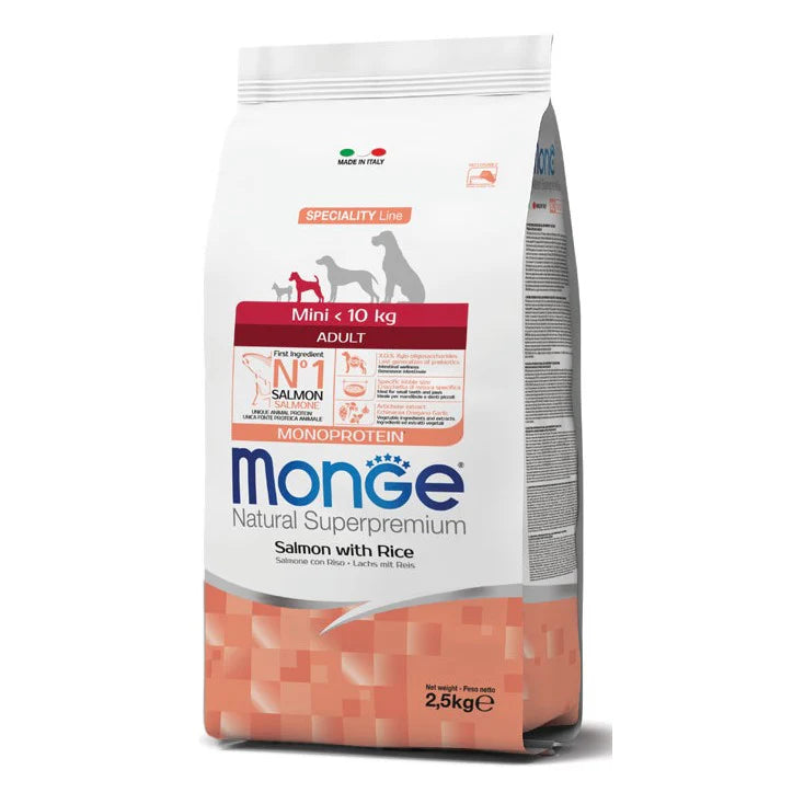 Monge Natural Salmon & Rice Monoprotein Adult Mini храна за кучета от дребни породи със Сьомга и Ориз 2,5кг