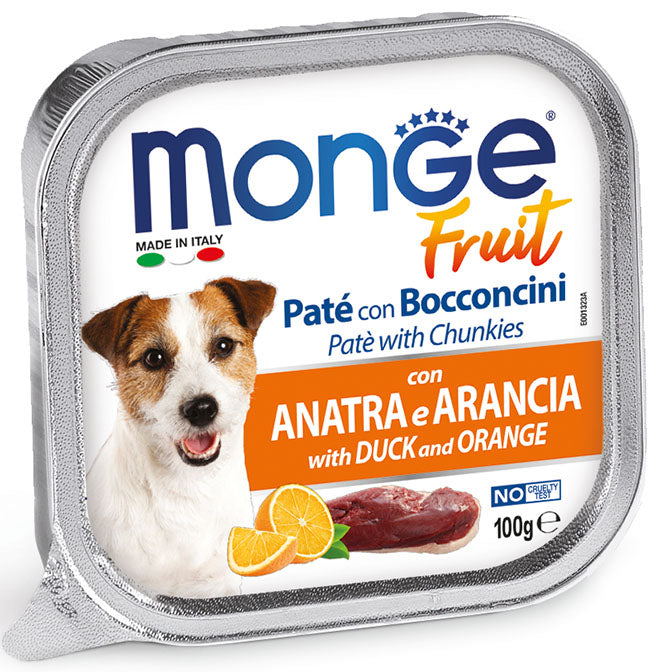 Monge Fruit Pate with Duck & Orange Adult пастет с парченца за кучета с Патешко и Портокали 12броя х 100г