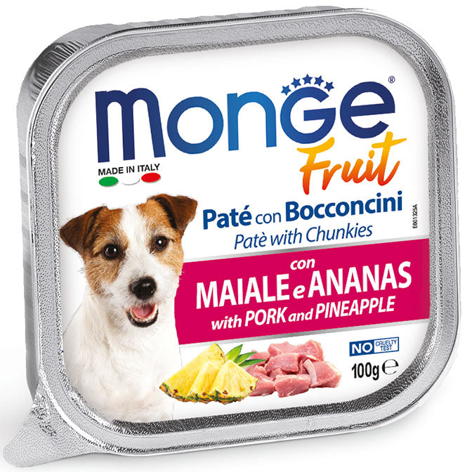 Monge Fruit Pate with Pork & Pineapple Adult пастет с парченца за кучета със Свинско и Ананас 12броя х 100г