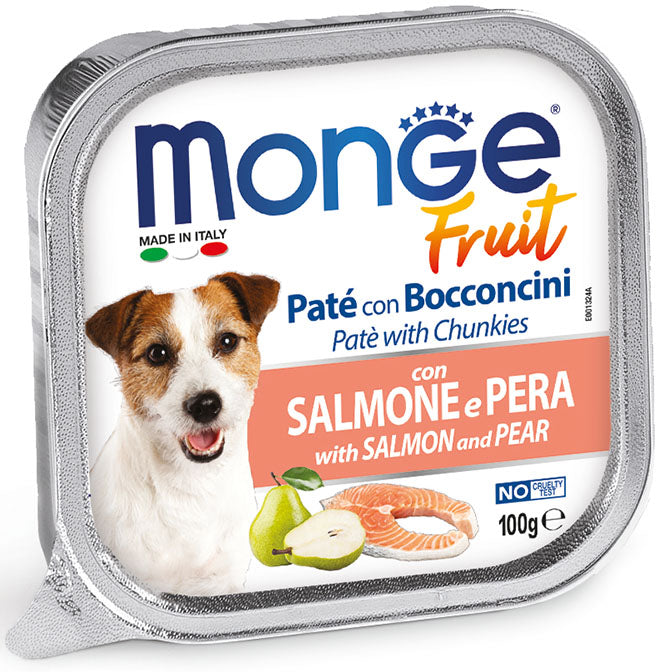 Monge Fruit Pate with Salmon & Pear Adult пастет с парченца за кучета със Сьомга и Круша 12броя х 100г
