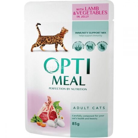 OptiMeal Lamb & Veggies Adult храна за котки с Агнешко и Зеленчуци в желе 85г пауч