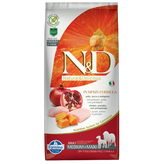 N&D Pumpkin Chicken & Pomegranate Medium/Maxi Adult храна за кучета с Пилешко, Тиква и Нар 12кг