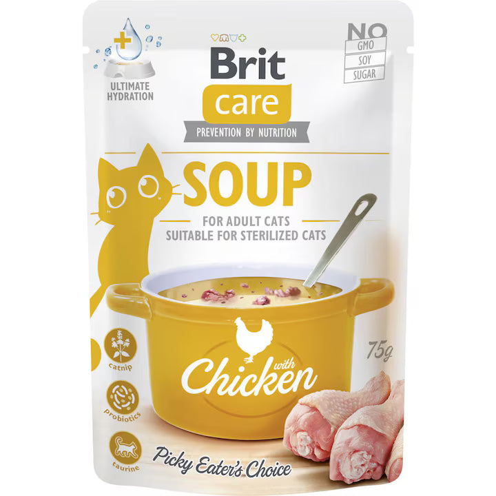 Brit Care Soup Chicken Grain Free Adult супа за възрастни и кастрирани котки с Пилешко месо 75г пауч