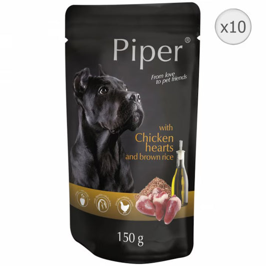 Piper Chicken Hearts & Brown Rice Adult мокра храна за кучета с Пилешки сърца и Кафяв ориз 10 броя х 150г СТЕК