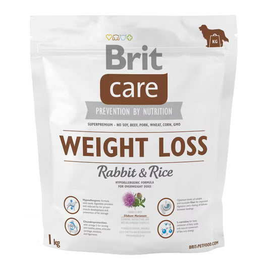Brit Care Hypoallergenic Rabbit & Rice Weight Loss Adult хипоалергенна храна за кучета с наднормено тегло и склонност към затлъстяване със Заешко и Ориз 1кг