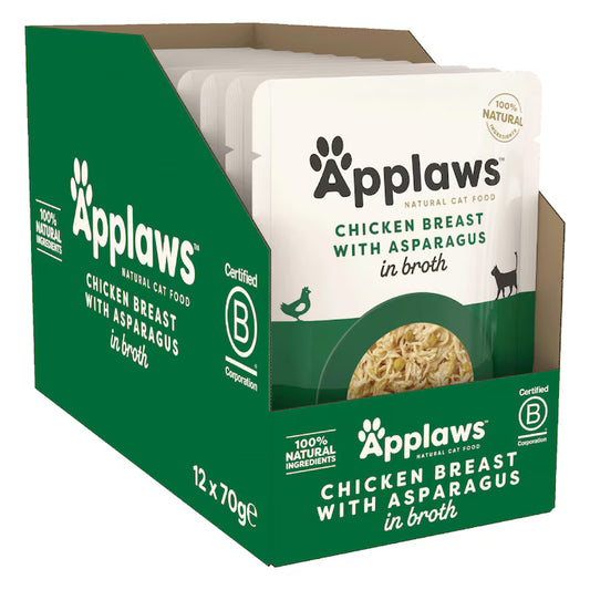 Applaws Chicken Breast with Asparagus in Broth храна за котки с Пилешко филе и Аспержи в бульон 12 х 70г пауч