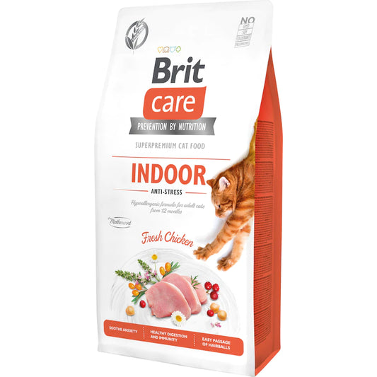 Brit Care Indoor Anti-Stress Grain Free Adult храна за домашни котки с Пилешко 7кг