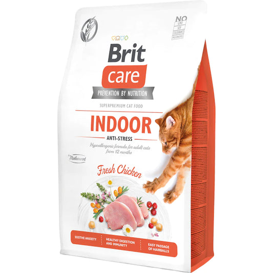 Brit Care Indoor Anti-Stress Grain Free Adult храна за домашни котки с Пилешко 2кг