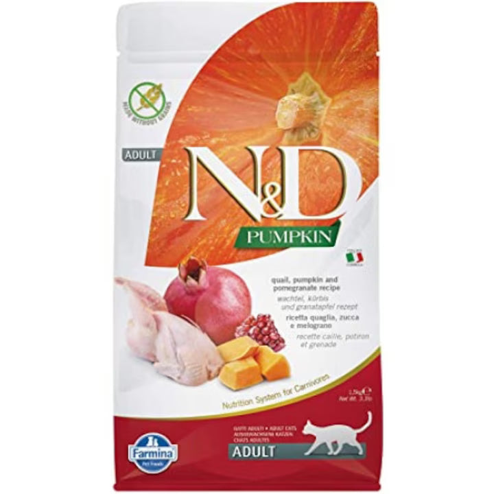 N&D Pumpkin Qual & Pomegranate Adult храна за котки с Пъдпъдък, Тиква и Нар 5кг