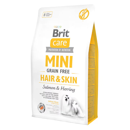 Brit Care Mini Hair & Skin Grain free храна за кучета от дребни породи със Сьомга и Херинга 2кг