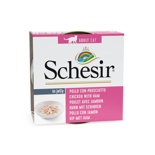 Schesir Cat Adult Chicken & Ham консерва с пилешко и шунка в желе 85гр.