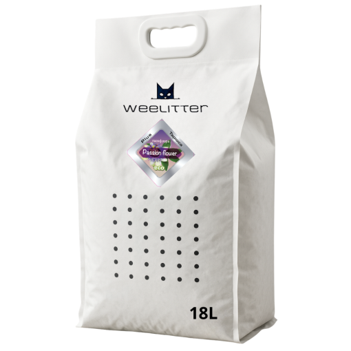 Weelitter Passion Flower Cat Litter натурална биоразградима соева котешка тоалетна с Тапиока и аромат на Пасифлора 18л